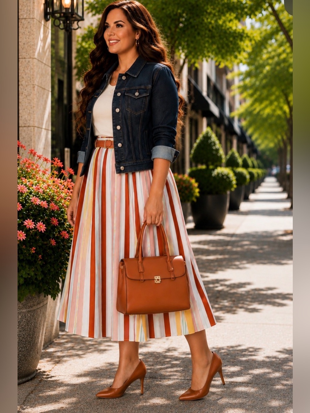Eloquii Multicolor Striped Belted jMidi Skirt – Size 24